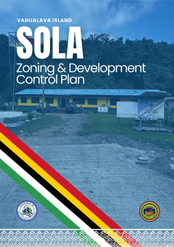 Minister of Internal Affairs Andrew Solomin Napat launches the Sola Zoning Control and Development Plan, witnessed by Torba Provincial Government and Ministry of Internal Affairs officials and community members.